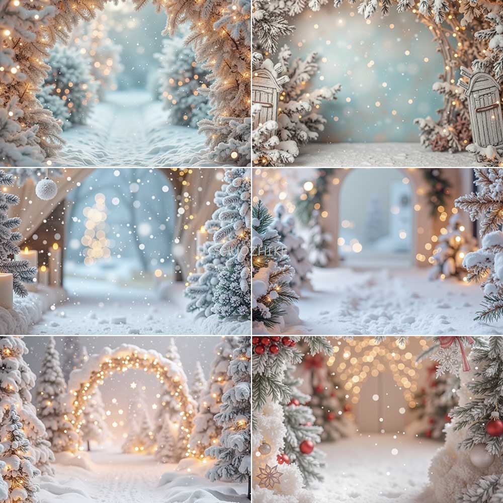 Photography Lighting White Background - Snow Christmas White Lights Bokeh Backdrop