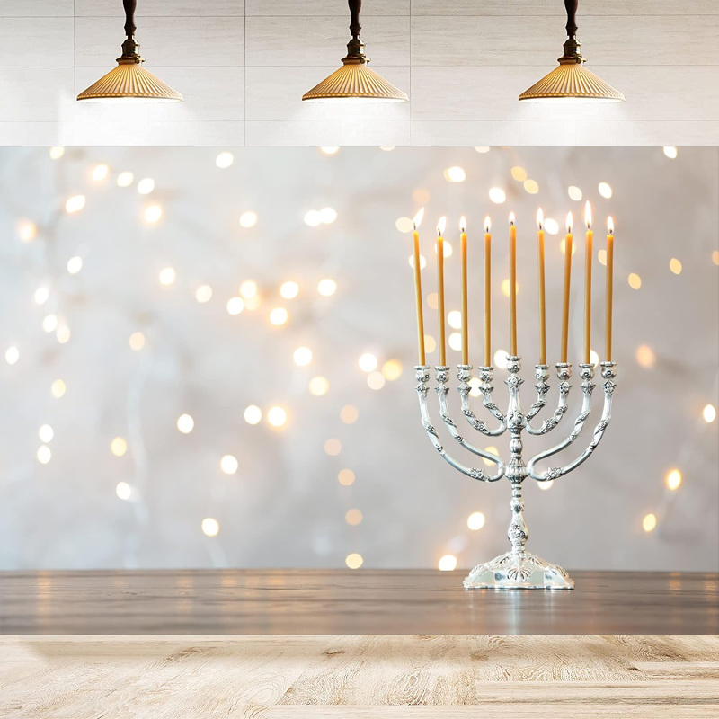 Photography Lighting White Background - Happy Hanukkah Photography Backdrop Menorah Silver