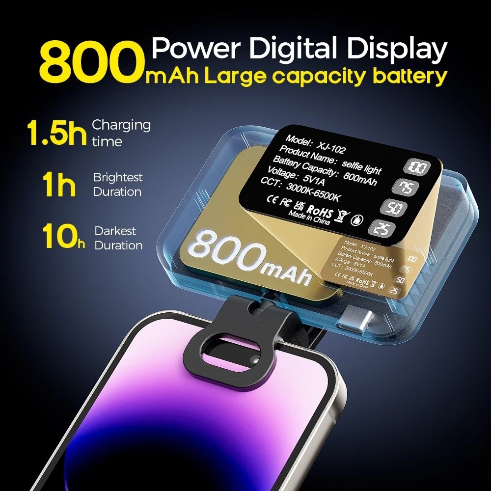 Photography Lighting With Flash - 800/1000mAh LED Selfie Light 3 Modes