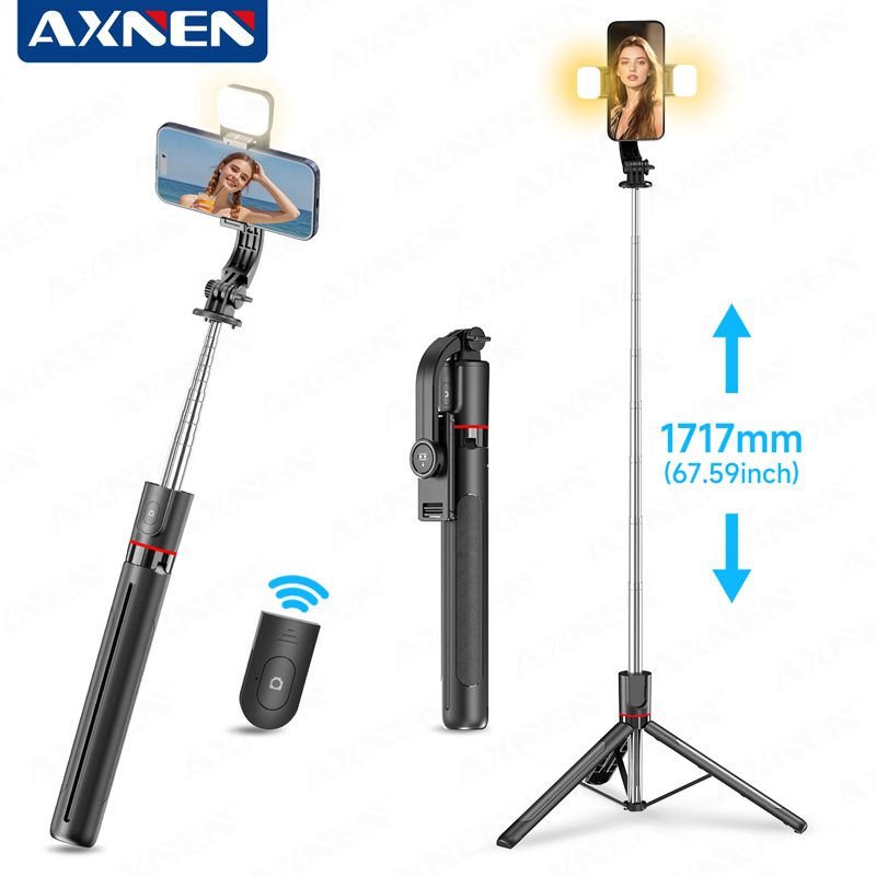 Photography Video Lighting Kit With Adjustable Tripod Stand - AXNEN F15 Extendable Selfie Stick Tripod
